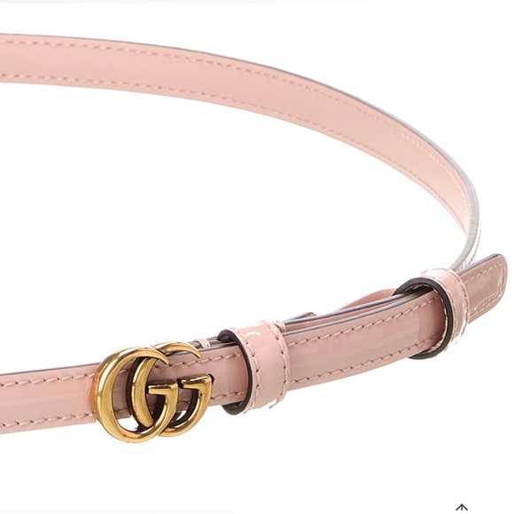 New authentic NWT Gucci Pink THIN PATENT DOUBLE G BELT 12mm 110 - Picture 2 of 9